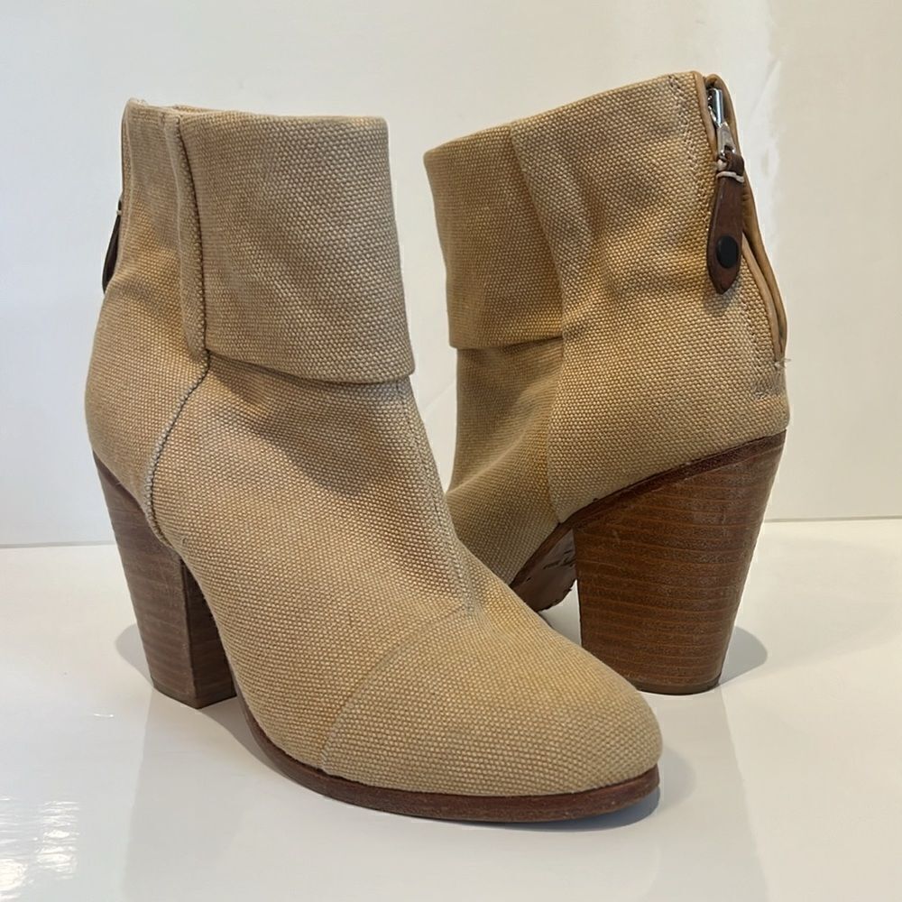 Rag & Bone Newbury Light Tan Canvas/Leather Ankle‎ Boots Size 6.5